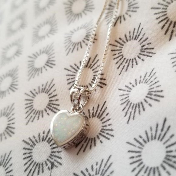 Opal Heart Necklace with Sterling Silver 20" Chain - Picture 3 of 3